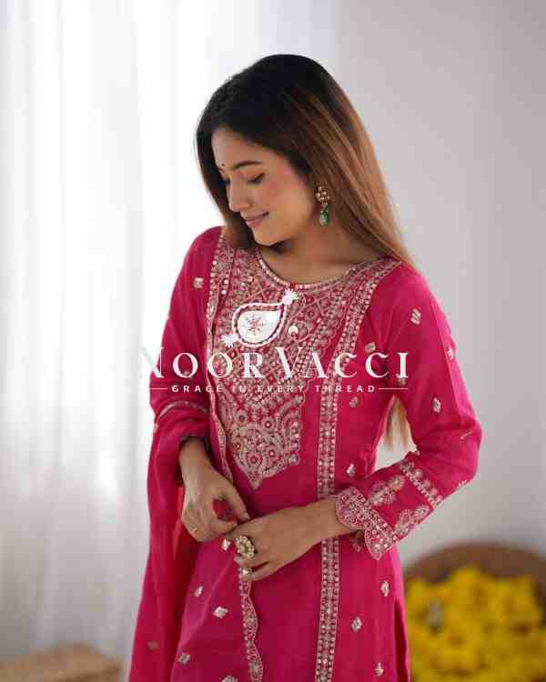 Heavy Chinon Silk Top-Bottom & Dupatta Set with Real Mirror Khatli Work - Image 3