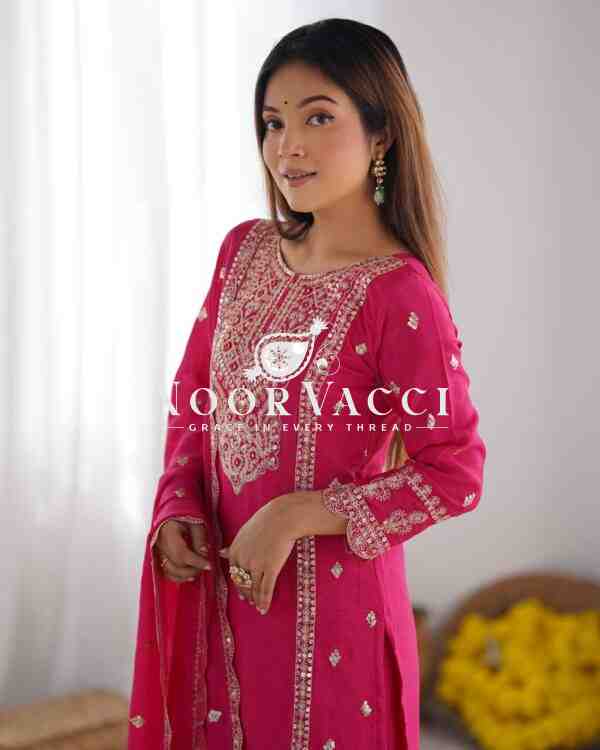 Heavy Chinon Silk Top-Bottom & Dupatta Set with Real Mirror Khatli Work - Image 4