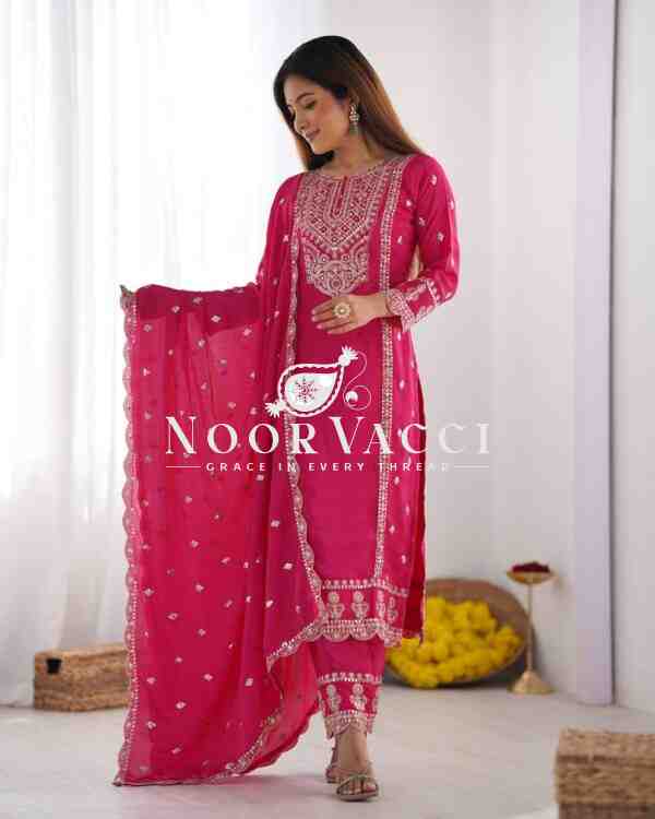 Heavy Chinon Silk Top-Bottom & Dupatta Set with Real Mirror Khatli Work - Image 6