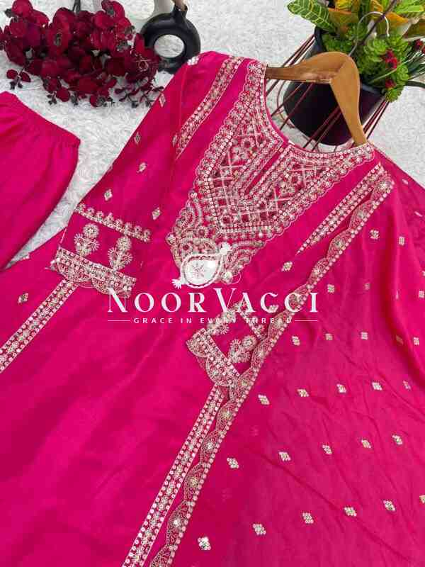 Heavy Chinon Silk Top-Bottom & Dupatta Set with Real Mirror Khatli Work - Image 8