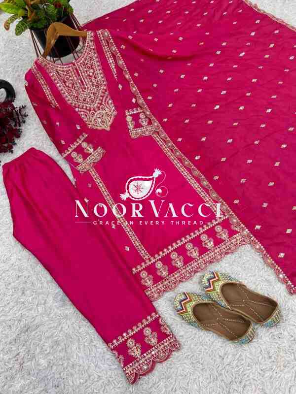 Heavy Chinon Silk Top-Bottom & Dupatta Set with Real Mirror Khatli Work - Image 9