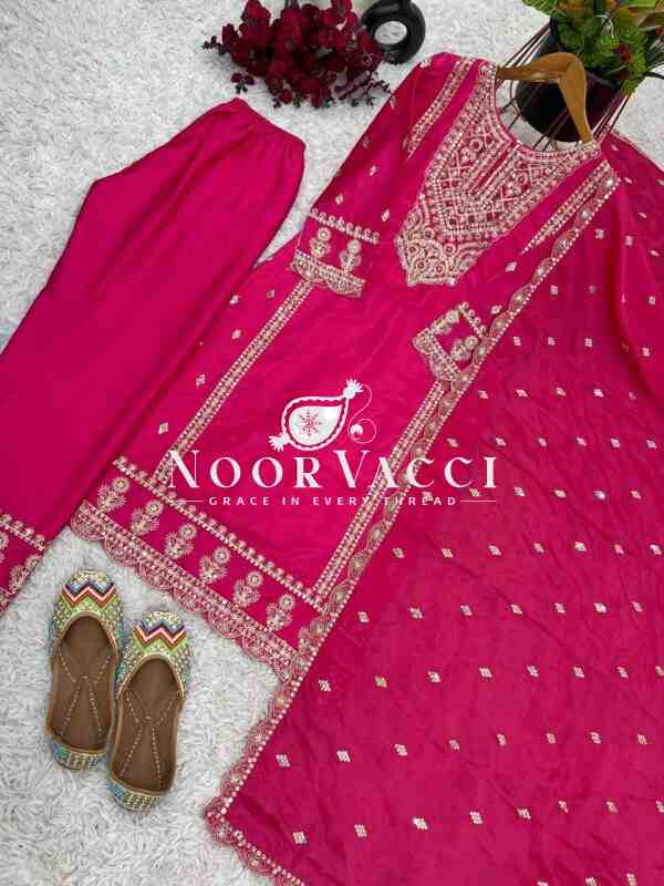 Heavy Chinon Silk Top-Bottom & Dupatta Set with Real Mirror Khatli Work - Image 7