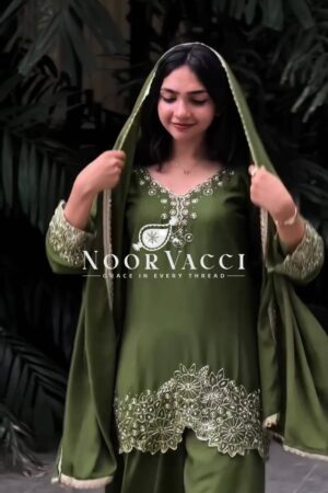 Shop Embroidered Beads Work Faux Georgette Top-Plazzo Set with Dupatta