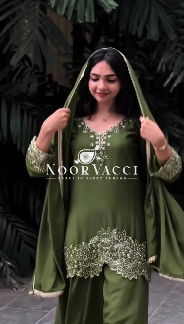 Shop Embroidered Beads Work Faux Georgette Top-Plazzo Set with Dupatta