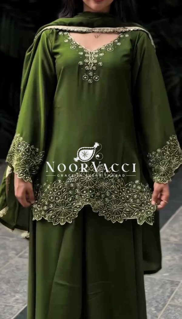Shop Embroidered Beads Work Faux Georgette Top-Plazzo Set with Dupatta - Image 2