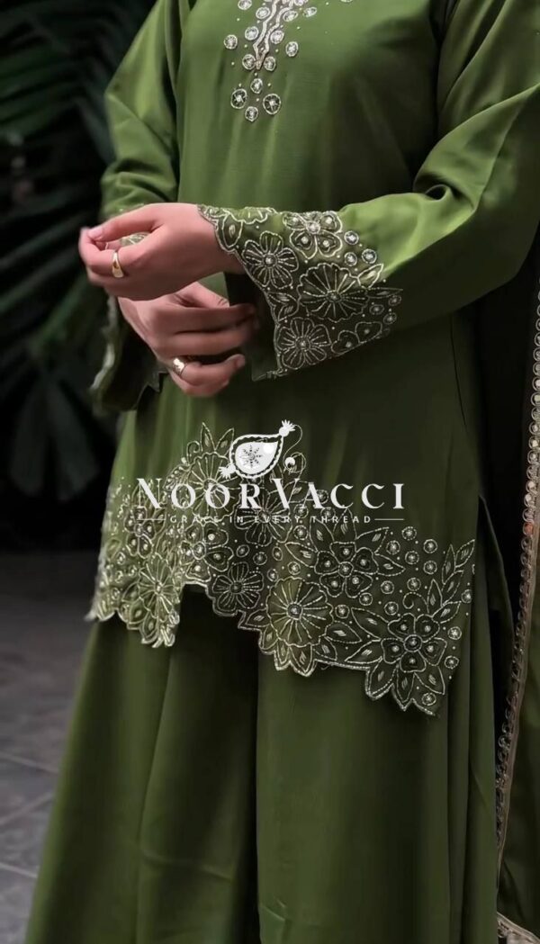 Shop Embroidered Beads Work Faux Georgette Top-Plazzo Set with Dupatta - Image 3