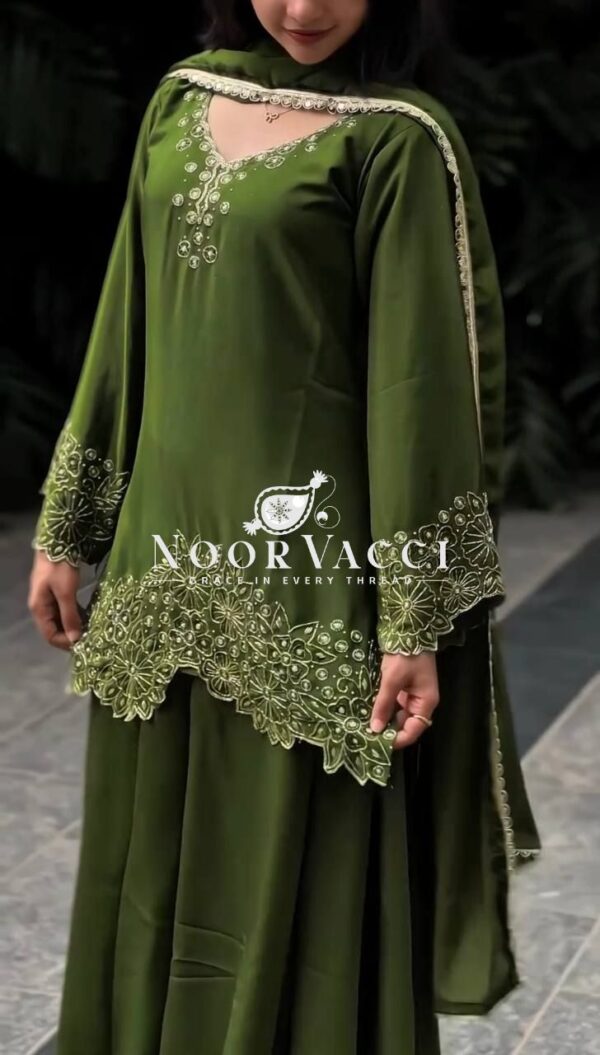 Shop Embroidered Beads Work Faux Georgette Top-Plazzo Set with Dupatta - Image 4