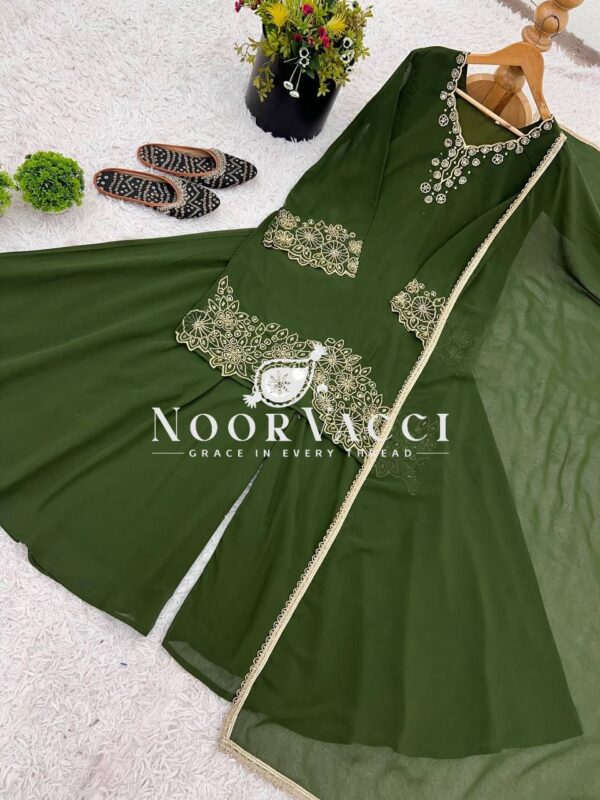 Shop Embroidered Beads Work Faux Georgette Top-Plazzo Set with Dupatta - Image 6
