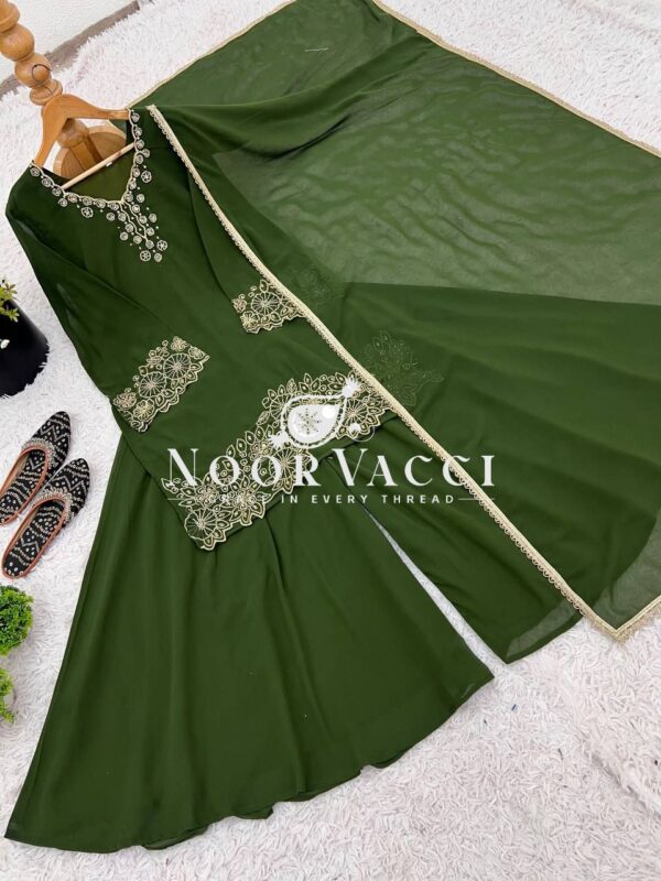 Shop Embroidered Beads Work Faux Georgette Top-Plazzo Set with Dupatta - Image 7