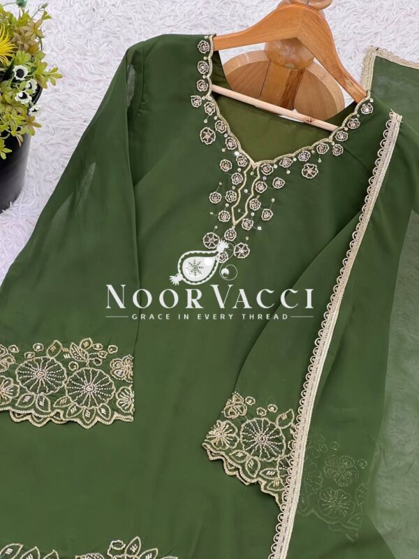 Shop Embroidered Beads Work Faux Georgette Top-Plazzo Set with Dupatta - Image 8