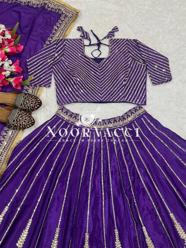 Buy Chinon Silk Embroidered Wedding Lehenga Choli Set with Dupatta - Image 6