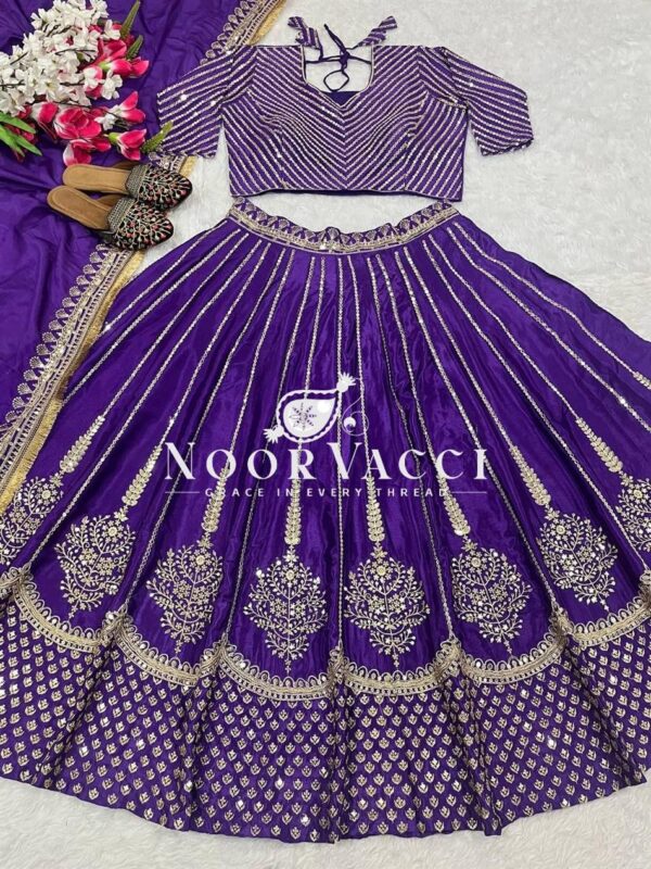Buy Chinon Silk Embroidered Wedding Lehenga Choli Set with Dupatta - Image 7