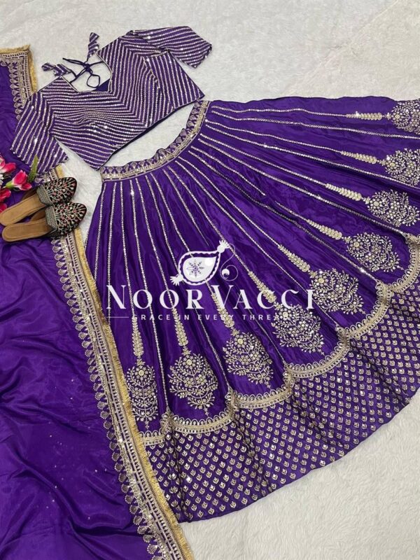 Buy Chinon Silk Embroidered Wedding Lehenga Choli Set with Dupatta - Image 8