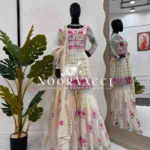 Chanderi Cotton Sequin Sharara Suit Set with Dupatta