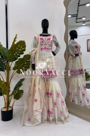 Shop Chanderi Cotton Sequin Sharara Suit Set with Dupatta