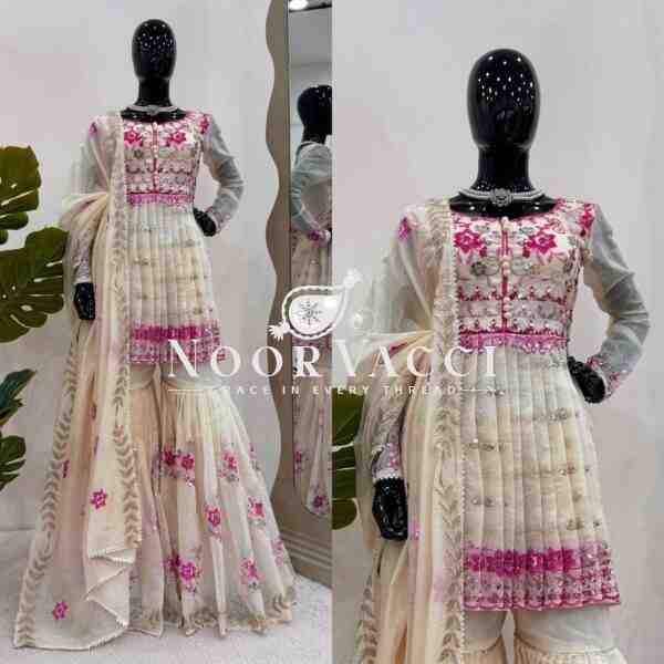 Chanderi Cotton Sequin Sharara Suit Set with Dupatta - Image 2