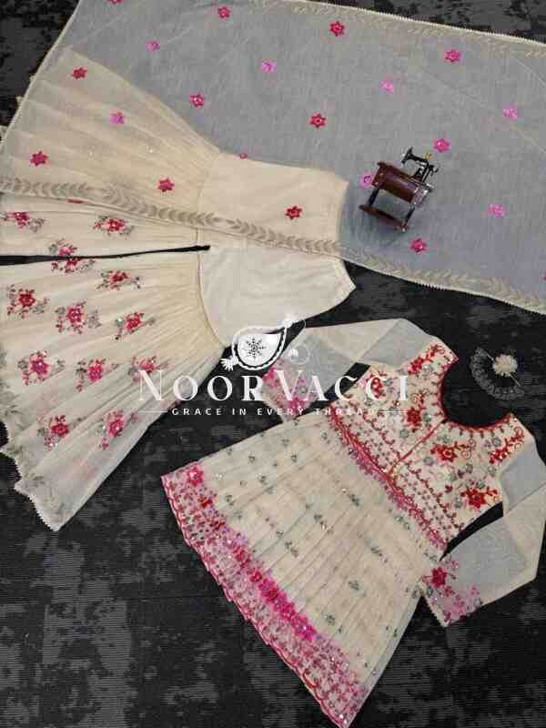 Chanderi Cotton Sequin Sharara Suit Set with Dupatta - Image 4