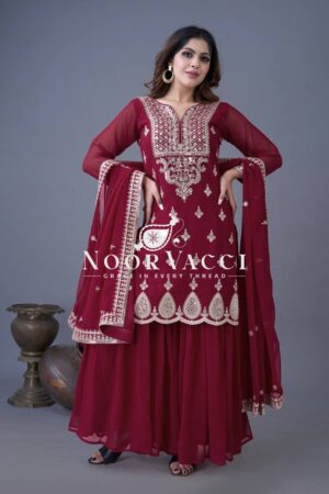 Buy Designer Georgette Top-Sharara & Dupatta Set with Embroidery Work