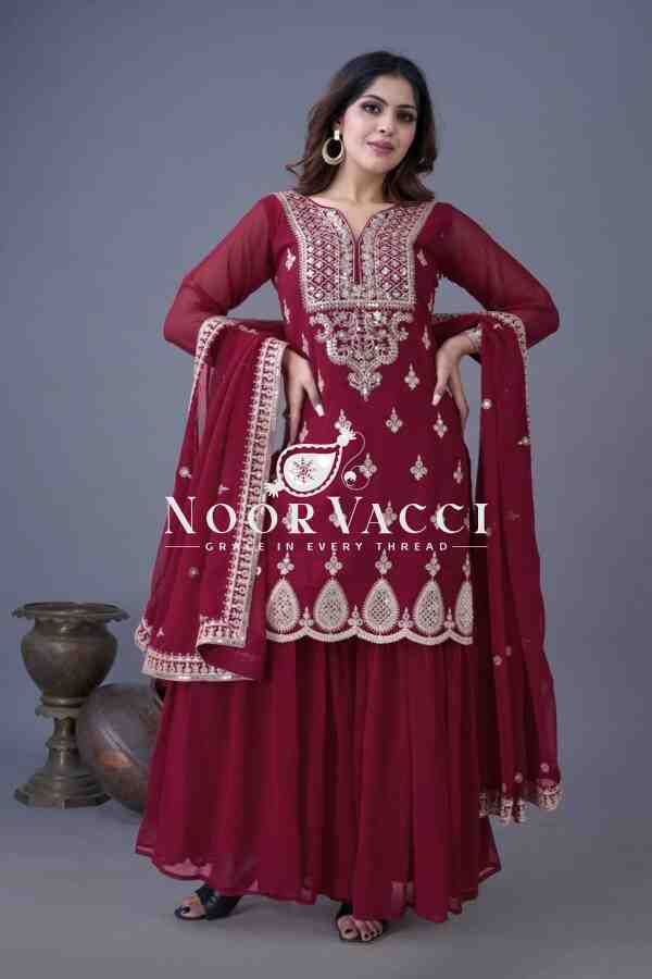 Designer Georgette Top-Sharara & Dupatta Set with Embroidery Work