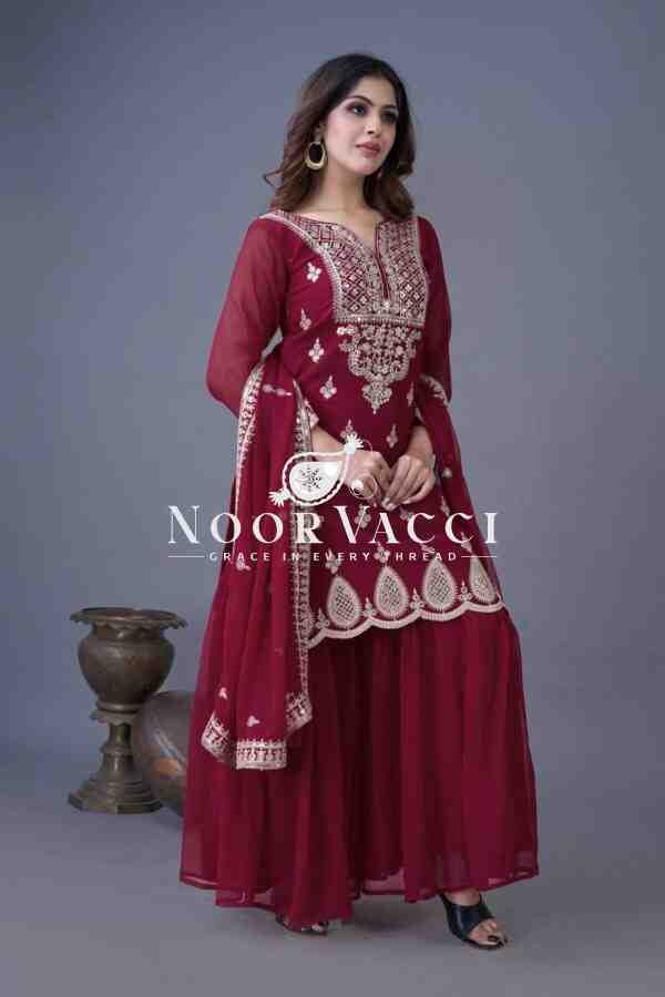 Designer Georgette Top-Sharara & Dupatta Set with Embroidery Work - Image 8