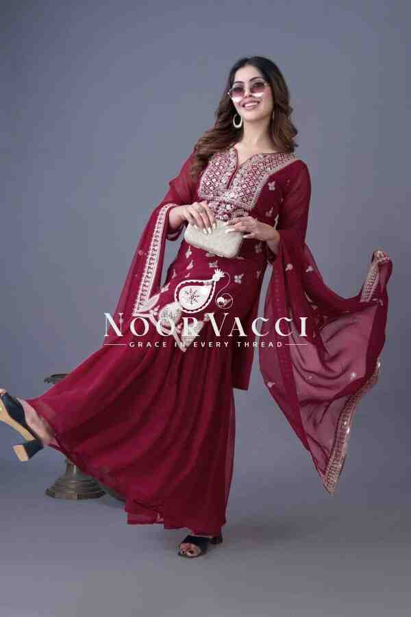Designer Georgette Top-Sharara & Dupatta Set with Embroidery Work - Image 3