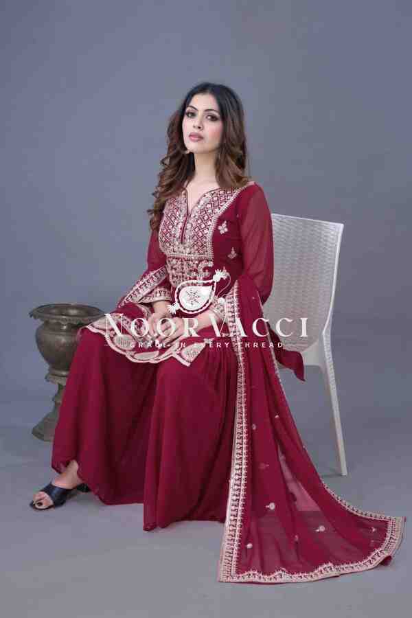 Designer Georgette Top-Sharara & Dupatta Set with Embroidery Work - Image 4