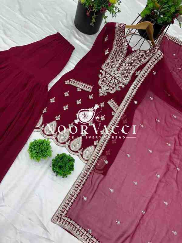 Designer Georgette Top-Sharara & Dupatta Set with Embroidery Work - Image 6