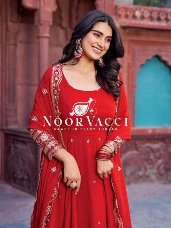 Buy Faux Georgette Embroidered Gown Set with Dupatta and Pant - Image 4