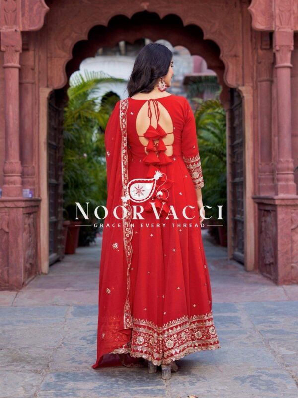 Buy Faux Georgette Embroidered Gown Set with Dupatta and Pant - Image 5