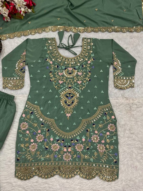 Buy Natural Crepe Embroidered Top with Sharara Palazzo & Dupatta Set - Image 6