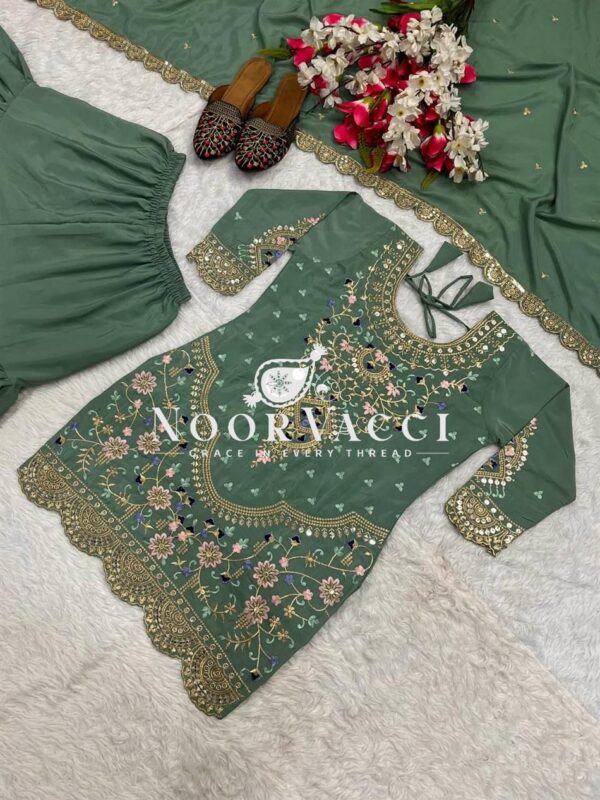 Buy Natural Crepe Embroidered Top with Sharara Palazzo & Dupatta Set - Image 7