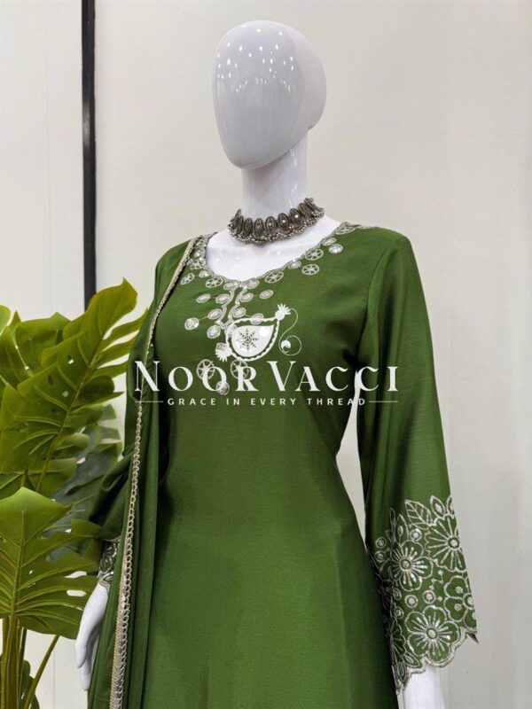 Buy Chinon Silk Embroidered Top with Plazo and Dupatta Set - Image 4