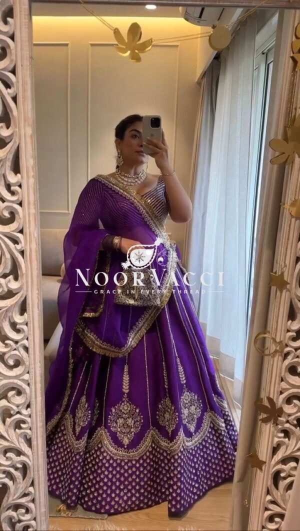 Buy Chinon Silk Heavy Embroidered Lehenga Set with Dupatta - Image 2