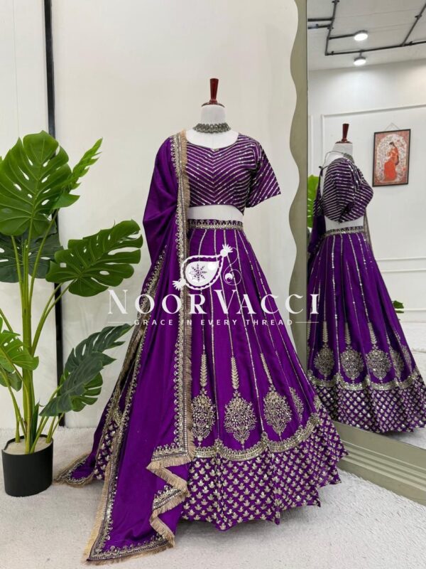 Buy Chinon Silk Heavy Embroidered Lehenga Set with Dupatta