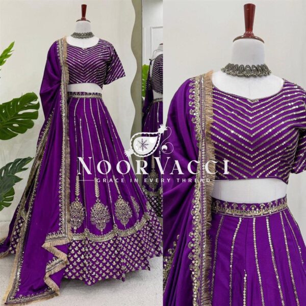 Buy Chinon Silk Heavy Embroidered Lehenga Set with Dupatta - Image 4