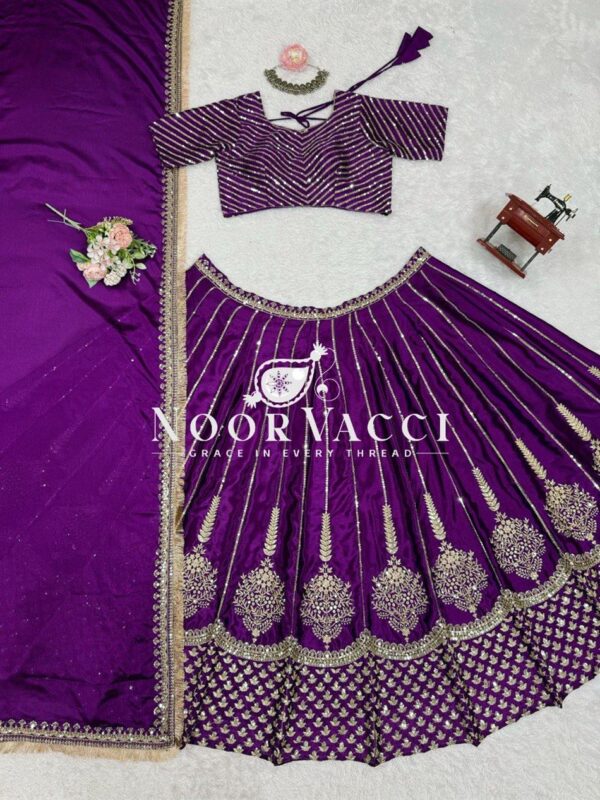 Buy Chinon Silk Heavy Embroidered Lehenga Set with Dupatta - Image 9