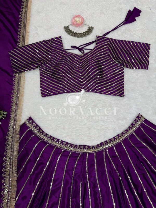 Buy Chinon Silk Heavy Embroidered Lehenga Set with Dupatta - Image 6