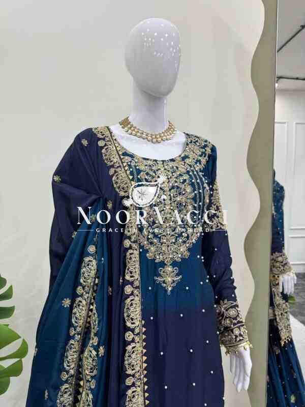Heavy Chinon Embroidered Sharara Suit Set with Dupatta - Image 3