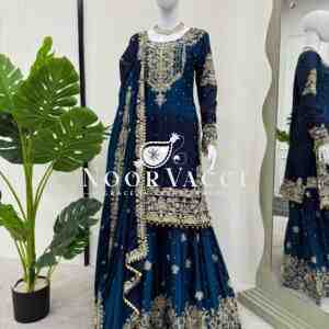 Heavy Chinon Embroidered Sharara Suit Set with Dupatta