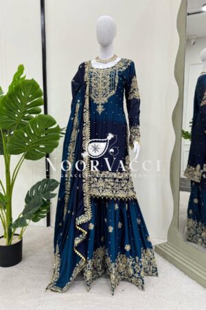 Buy Heavy Chinon Embroidered Sharara Suit Set with Dupatta