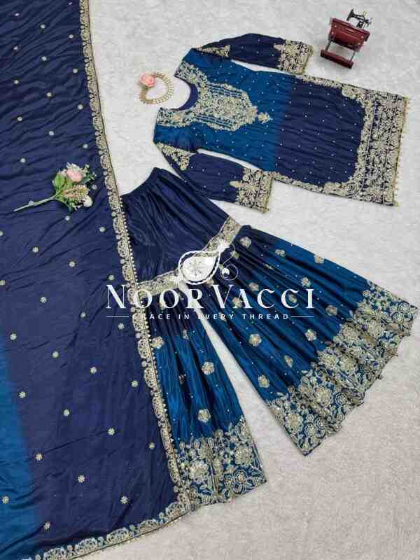 Heavy Chinon Embroidered Sharara Suit Set with Dupatta - Image 5