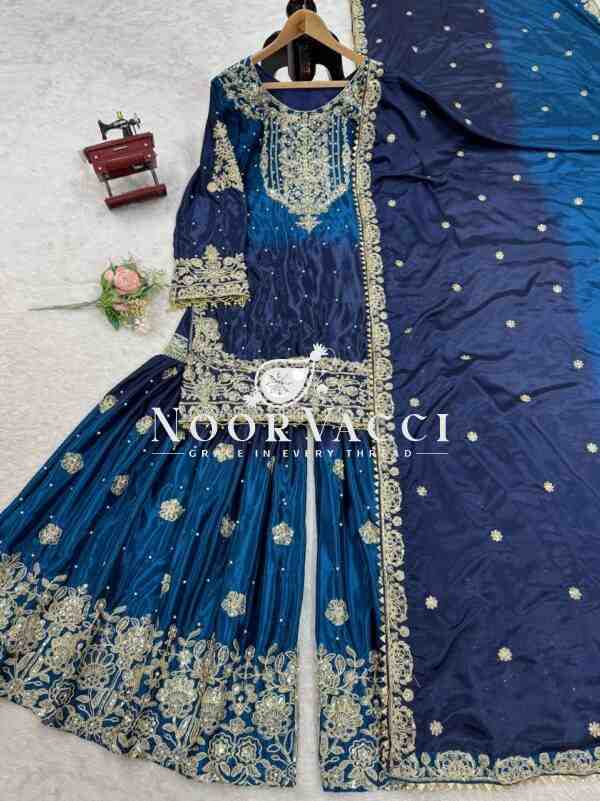 Heavy Chinon Embroidered Sharara Suit Set with Dupatta - Image 4