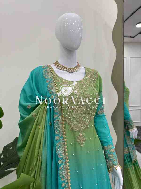 Heavy Chinon Embroidered Sharara Suit Set with Dupatta - Image 3
