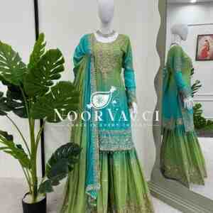 Heavy Chinon Embroidered Sharara Suit Set with Dupatta