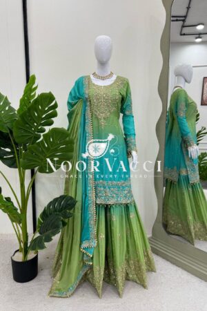 Shop Heavy Chinon Embroidered Sharara Suit Set with Dupatta