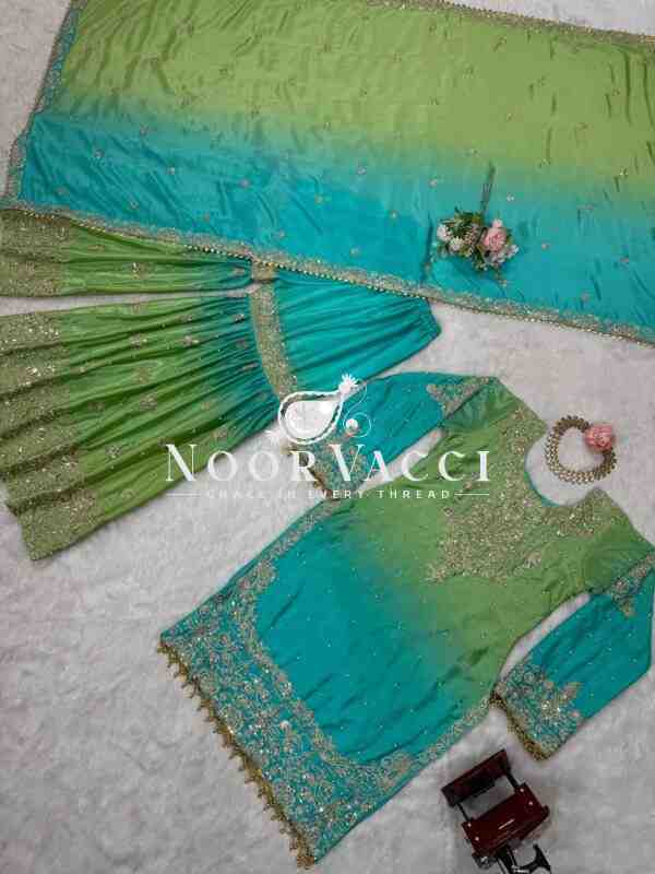 Heavy Chinon Embroidered Sharara Suit Set with Dupatta - Image 4