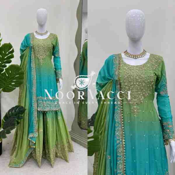 Heavy Chinon Embroidered Sharara Suit Set with Dupatta - Image 2
