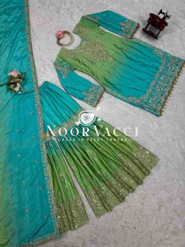 Heavy Chinon Embroidered Sharara Suit Set with Dupatta - Image 5
