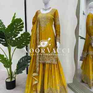 Heavy Chinon Embroidered Sharara Suit Set with Dupatta