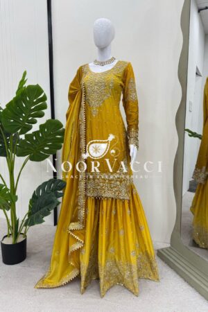 Shop Heavy Chinon Embroidered Sharara Suit Set with Dupatta